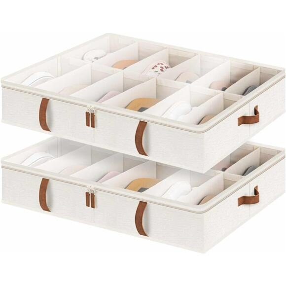 Under Bed Shoe Organizer for Closet, 2-Pack Ultra-thick Fabric Shoe Storage - Picture 1 of 7